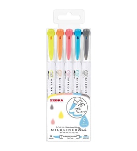 Zebra Mildliner Brush Fırça Uçlu İşaretleme Kalemi 5'li Set Soft Renkler 