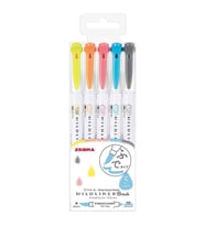 Zebra Mildliner Brush Fırça Uçlu İşaretleme Kalemi 5'li Set Soft Renkler 