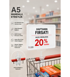A5 Mandallı Etiketlik Fiyatlık Sepet Raf Askılık Fiyat Etiketi Çerçeveli Market Mağaza Beyaz