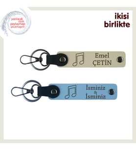 Sevgilinizle Ortak Anılara Melodik Dokunuş, Kişiye Özel Anahtarlık Seti, Sütlü Kahve-Gök Mavi