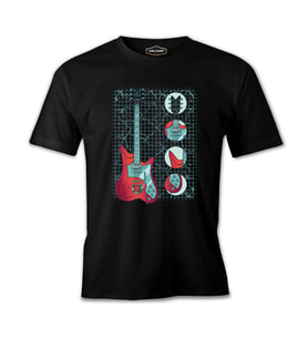 Electric Guitar and Its Parts on Grid Background Siyah Erkek Tshirt