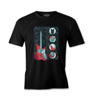 Electric Guitar and Its Parts on Grid Background Siyah Erkek Tshirt