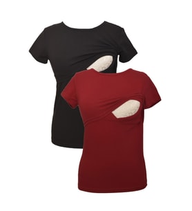 LuvmaBelly MYRA2501_2502 Emzirme tshirt seti (Kırmızı-Siyah)