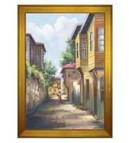 Eski İstanbul Sokakları Motifli Kanvas Tablo 50 x 70 cm Gold Çerçeve