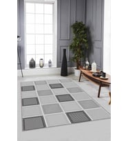 Gri Geometrik Kaymaz Tabanlı Makinede Yıkanabilir Halı DM08 - 100 x 160 cm