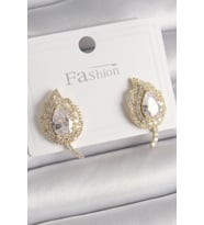 Pirinç Gold Renk Zirkon Taşlı Yaprak Model Kadın Küpe (Karışık)