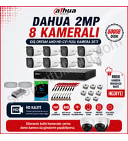 Dahua 2mp 8 kameralı Dış ortam AHD HD-CVI Full Kamera Seti 500GB Disk