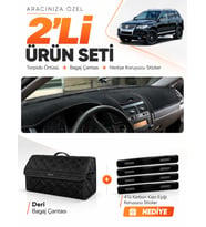 VOLKSWAGEN TOUAREG (2002-2010) Uyumlu Torpido Örtüsü + Deri Bagaj Çantası + Sticker Seti - Siyah
