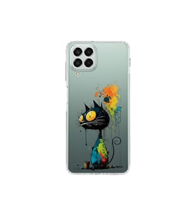 Samsung Galaxy M33 ile Uyumlu Splash Kedi Tasarımlı Şeffaf Silikon Kılıf