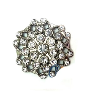 Taşlı Yuvarlak Broş, Sandık Süsü 4,5 cm - Nikel, 1 Adet