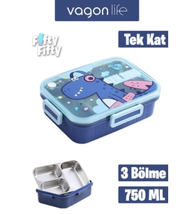 Vagonlife Lunch Box 750 ML (Sızdırmaz,Karışmaz Üç Bölmeli) Yeni Nesil Sefer Tası-FFLBOX50555 (Lacivert)