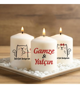 Kişiye Özel Sevimli Kedicikler İsimli Mum Seti