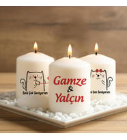 Kişiye Özel Sevimli Kedicikler İsimli Mum Seti