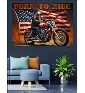Born To Ride Klasik Motosiklet Dekoratif Kanvas - Mdf Ahşap Tablo