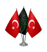 Masa Üstü Siyah Kelimei Tevhid Bayrağı Türk Bayrağı Üçlü Krom Direk Masa Bayrak Seti