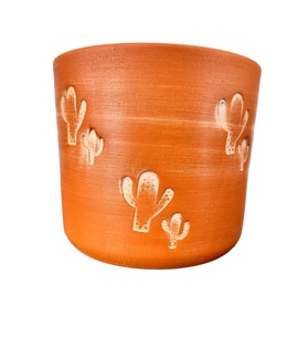 Bitki Tasarımı Kaktüs Desenli Toprak Saksı Saksılık Salon Çiçeklik - 19 CM  