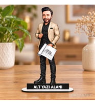 Kişiye Özel Erkek Mimar Bej Ceket Karikatürlü 18 cm MDF Masaüstü Biblo - Erkek Mimar Bej Ceket Hediyesi Mühendise ve Teknik Meslek Sahibine Hediye