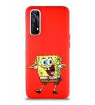Realme 7 Soft Premier Kapak Sünger Bob Tasarımlı Silikon Kılıf - Kırmızı (Şeffaf)