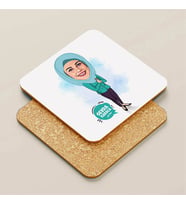 Kişiye Özel Turkuaz Tesettürlü Kadın Karikatürlü Bardak Altlığı