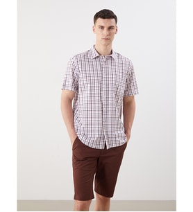 LCWAIKIKI Classic Kırmızı Regular Fit Kısa Kollu Ekose Poplin Erkek Gömlek