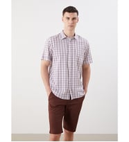 LCWAIKIKI Classic Kırmızı Regular Fit Kısa Kollu Ekose Poplin Erkek Gömlek