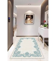 Turkuaz Çerçeveli Kaymaz Tabanlı Dekoratif Halı MK61 - 100 x 160 cm