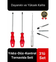 Premium Dayanıklı Ergonomik Vidalama Tamir Tadilat Yıldız Düz Kontrol Kalemi 3'lü Tornavida Seti