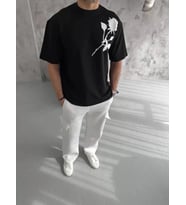 pilelistore- Unisex Bisiklet Yaka Baskılı Oversize T-Shirt - Siyah