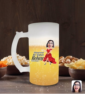 BK Gift Kişiye Özel Kadın Kolay Yetişmiyor Karikatürlü Buzlu Cam Bira Bardağı 50cl-1 (Beyaz)