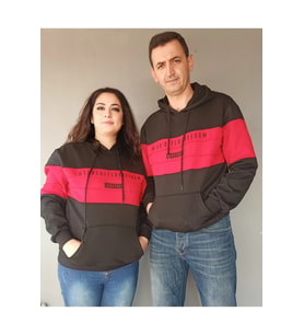 Sevgili Kombini Kapşonlu Çift Sweatshirt Kırmızı Şerit