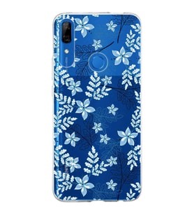 Huawei P Smart Z Uyumlu Kapak Floral Mavi Tasarımlı Şeffaf Silikon Kılıf
