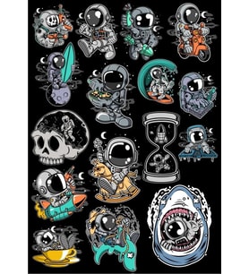 Astronot Sticker Set 12 16 Parça Telefon, Tablet, Defter, Laptop Sticker