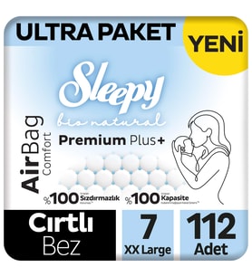 Sleepy Bio Natural Premium Plus Airbag Comfort Ultra Paket Bebek Bezi 7 Numara Xxlarge 112 Adet