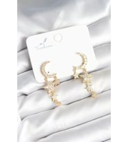 Ay ve Yıldız Model Gold Renk Pirinç Kadın Küpe - TJ-BKP11295