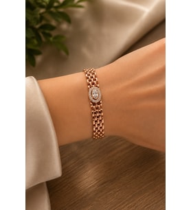Sertifikalı 316L Çelik Rose Gold Oval Zirkon Taşlı Premium Kadın Bileklik