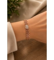 Sertifikalı 316L Çelik Rose Gold Oval Zirkon Taşlı Premium Kadın Bileklik