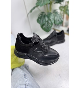 Günlük Erkek Ayakkabı Hakiki Deri Bağcıklı Yüksek Taban Süet ve Desen Detay Bilek Destek Sneaker 720 (Siyah)