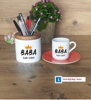 Babalar Günü Hediyesi Hediyeleri Türk Kahvesi Fincanı Kırmızı, Kalemlik Kişiye Özel HediyeBabaya Hediye (Model 6)