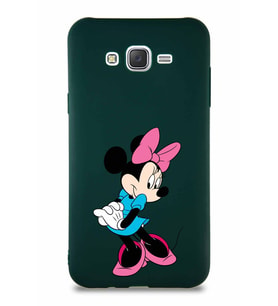 Samsung Galaxy J7 Core Soft Premier Kapak Minnie Mouse-F Tasarımlı Silikon Kılıf - Yeşil (Şeffaf)