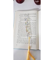 Dekoratif El Yapımı Kitap Ayracı, Altın Sarısı Püsküllü, Renkli Boncuklu, Kitapseverler İçin