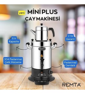 Remta Mini Plus Tek Demlikli Çay Makinesi 8 Lt - R29P Paslanmaz Çelik Sanayi Tipi Profesyonel & Çay Otomatı & Çaycı & Çaymatik & Semaver