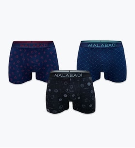 Malabadi Desenli Modal Erkek Boxer 3 Adet 3M252 (Siyah-Lacivert)