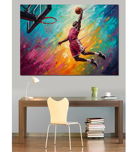 Smaç Yapan Basketbolcu Renkli Sanat Dekoratif Kanvas - Mdf Ahşap Tablo
