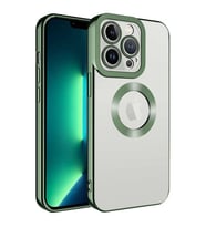 Coverzone Apple iPhone 14 Pro Max ile uyumlu K?l?f Kamera Korumal? Logo G�steren Parlak renk kenar �izgileri ile ??k bir tasar?m Colored Z-Omega Kapak Ye?il