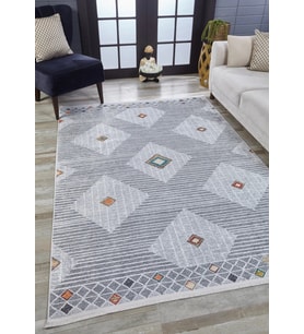 Dijital Kaymaz Yıkanabilir Gri Geometrik Salon Halısı Mutfak Halısı Koridor Halısı Yolluk HLN1645