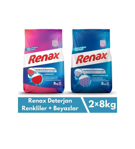 Renax Toz Camasır Deterjanı 8 Kg 2 Li Paket Renkliler Ve Beyazlar