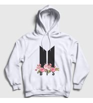 Presmono Unisex Beyaz Flowers Bts Kapüşonlu Sweatshirt 22176tt