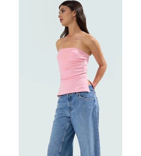 Kadın Straplez Fitted Örme Bluz Yazlık Günlük Kullanım Modern Stil Rahat (Pembe)