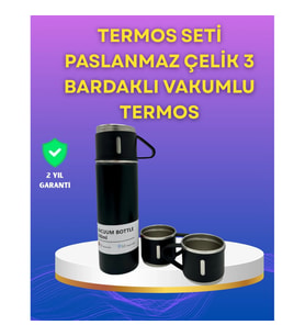 Mey İthalat® Çelik Termos Bardak Seti 500 ml Kapasite, Kaymaz Taban, Hediye Kutulu