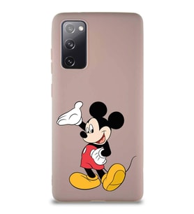 Samsung Galaxy S20 FE Soft Premier Kapak Mickey Mouse-C Tasarımlı Silikon Kılıf - Pudra (Şeffaf)